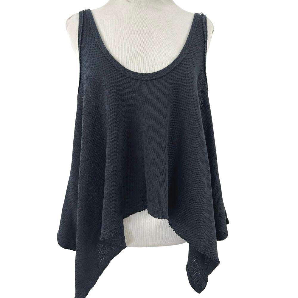 We The Free Black Thermal Swing Tank Top Handkerchief Hem Boho XS Oversized